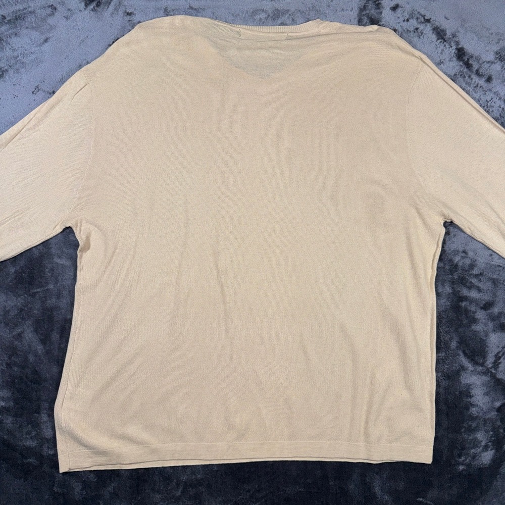 Northern Isles Premium Mens XL Tan Silk Cotton Blend V-Neck Sweater Beige Knit - Picture 3 of 14